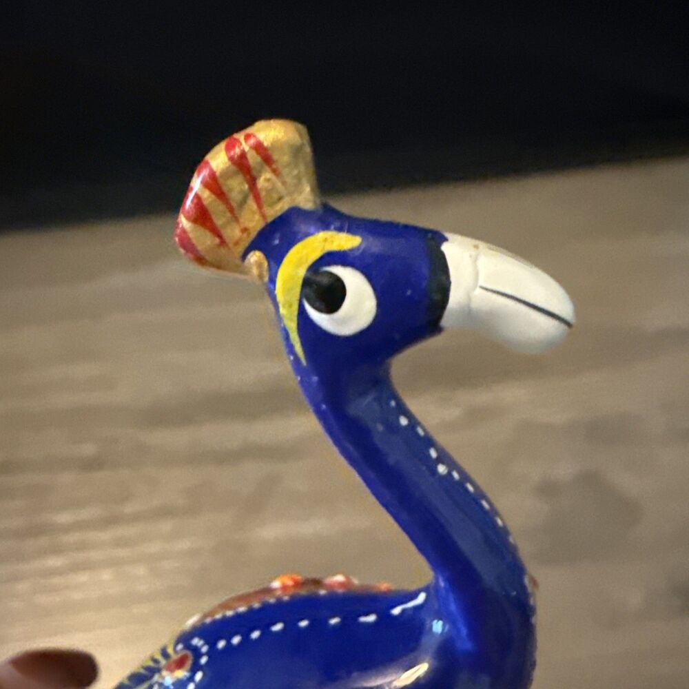 Hand Painted Metal Peacock Statue Folk Art Figurine 6" - Picture 7 of 11